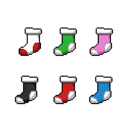 Set of pixel art socks isolated on white background. Vector illustration.のイラスト素材