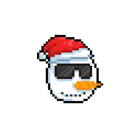 Snowman head wearing sun glasses pixel art. Merry christmas vector illustrationのイラスト素材
