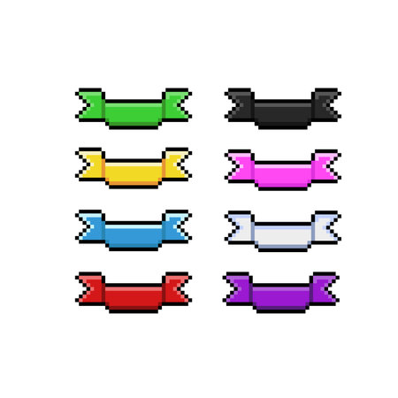 Set of pixel art ribbons isolated on white background. Vector illustration.のイラスト素材