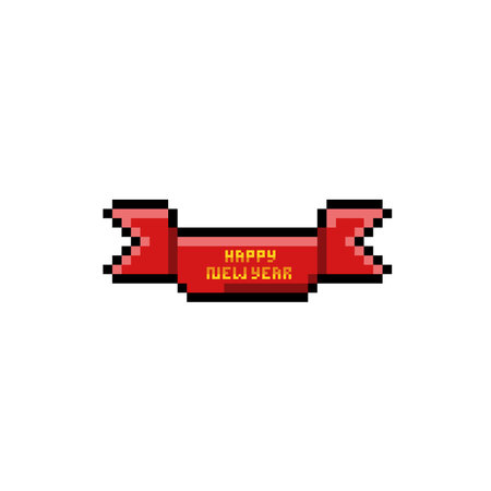 Retro 8 bit pixel art banner with text. Vector illustration.のイラスト素材