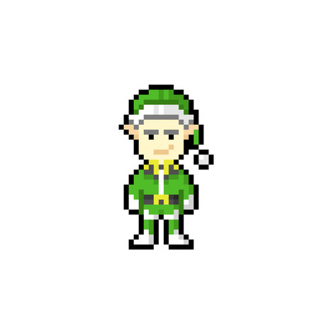 Pixel art elf isolated on white background. Vector pixelated elf.のイラスト素材