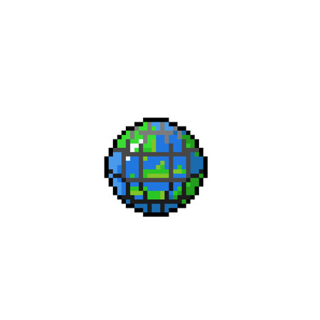 Pixel art globe icon. Vector illustration. Isolated on white background.のイラスト素材