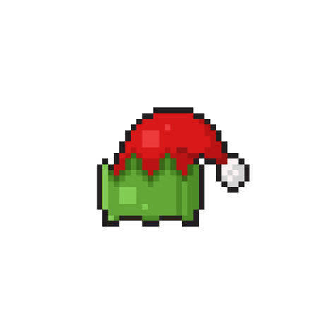 Pixel art christmas elf hat isolated on white background. Vector illustrationのイラスト素材
