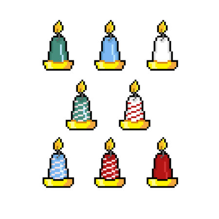 Set of pixel art candle icons isolated on white background.のイラスト素材