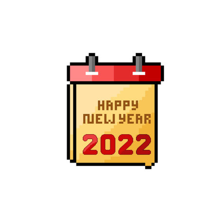 2022 Happy New Year pixel art calendar icon isolated on white backgroundのイラスト素材