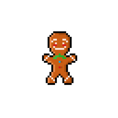 Gingerbread man pixel art icon. Pixelated vector illustration.のイラスト素材