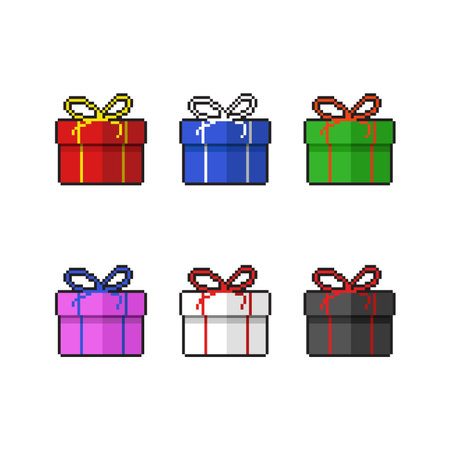 Set of pixelated gift boxes. Vector illustration isolated on white background.のイラスト素材