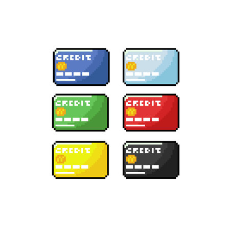 Set of pixel credit cards. Vector illustration on a white background.のイラスト素材