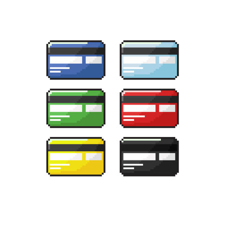 pixelated credit card icons set vector art illustration isolated on white backgroundのイラスト素材