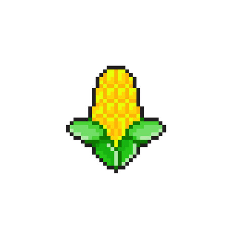 Corn pixel art. Vector illustration in pixel art style. Isolated on white background.のイラスト素材