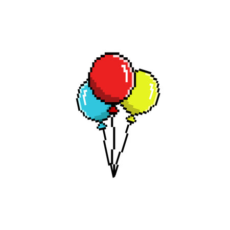Colorful balloons pixel art icon. Vector illustration. Pixel art.のイラスト素材
