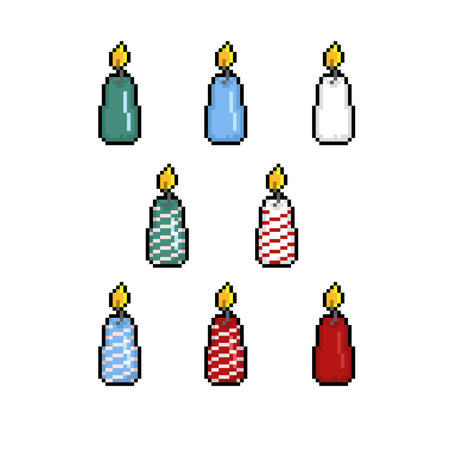 Set of pixel art candles isolated on white background. Vector illustration.のイラスト素材
