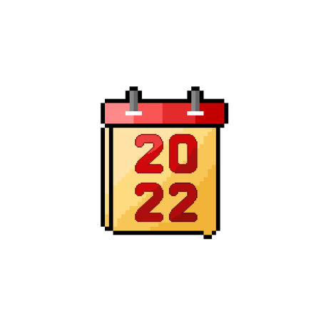 2022 pixel art calendar icon. Happy new year 2021 vector illustrationのイラスト素材