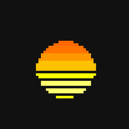 Pixel art retro sun icon isolated on black background. Vector Illustration.のイラスト素材