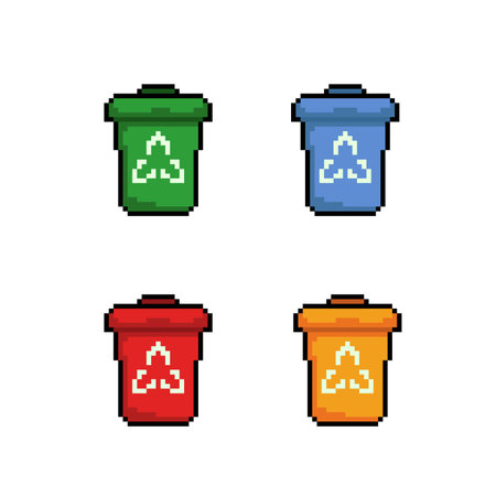 Set of pixel trash can icons. Vector illustration on white background.のイラスト素材
