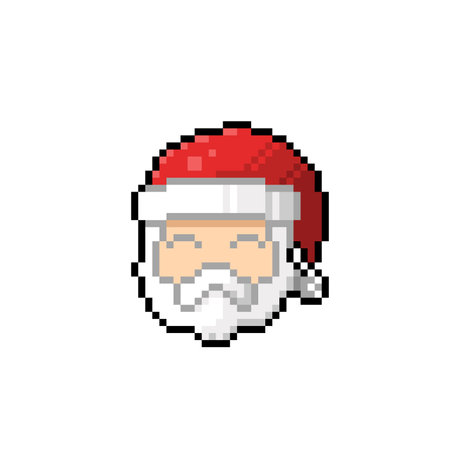 Pixel art Santa Claus head. Vector illustration isolated on white background.のイラスト素材