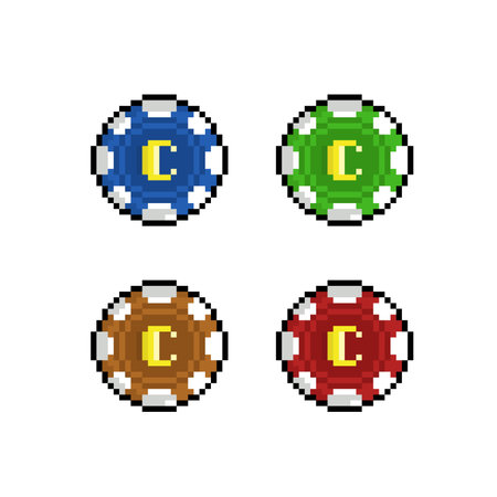 Set of 8 pixel game icons. casino token. Vector illustration.のイラスト素材
