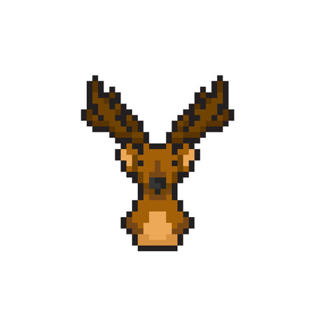 Pixel art deer head isolated on white background. 8 bit animal head. Vector illustrationのイラスト素材