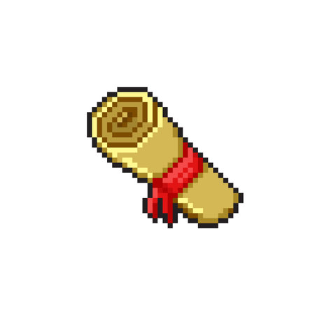 Retro pixel art illustration of a scroll isolated on white background.のイラスト素材