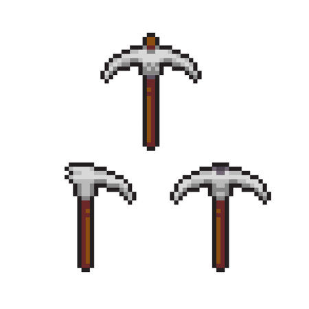 Set of pixel art icons. Pickaxe and hammer. Vector illustrationのイラスト素材