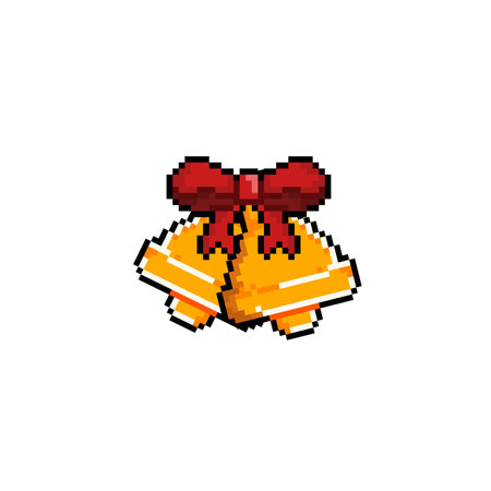 Pixel art christmas bell icon. Vector illustration isolated on white background.のイラスト素材