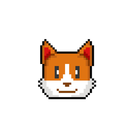 Pixel art fox head. Vector illustration. Isolated on white background.のイラスト素材