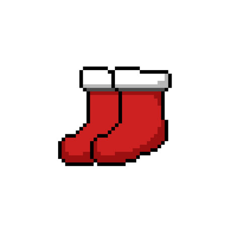 Pixel art christmas stocking. Isolated vector illustration on white background.のイラスト素材