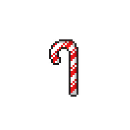 Candy cane pixel art icon. Christmas and New Year vector illustrationのイラスト素材