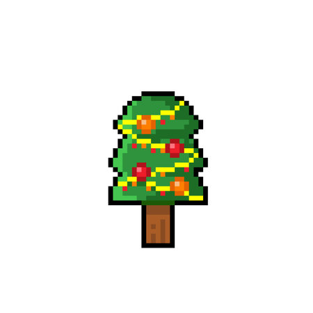 Pixel art christmas tree. Vector illustration. Isolated on white background.のイラスト素材
