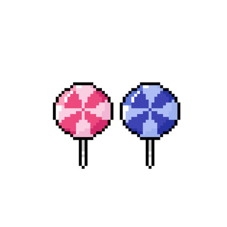 Pixel art lollipops. Vector illustration isolated on white background.のイラスト素材