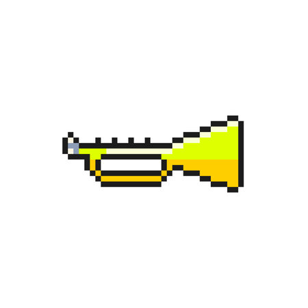 Isolated pixel art trumpet. Musical instrument. Vector stock illustration.のイラスト素材