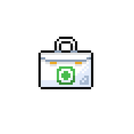 First aid kit pixel art icon isolated on white background. Medical first aid kit.のイラスト素材