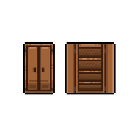 wooden cupboard pixel art vector illustration eps 10. retro styleのイラスト素材