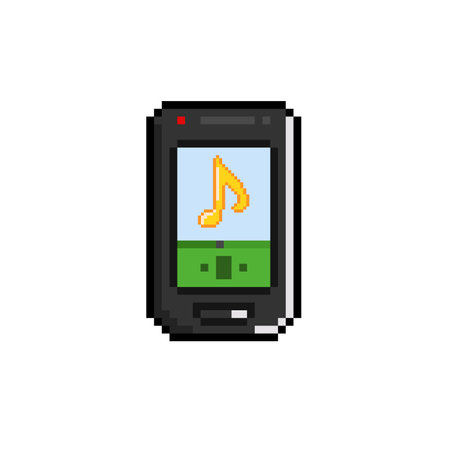 Mobile music player icon in pixel art style isolated on white background.のイラスト素材