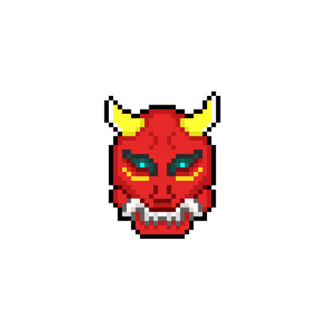 Pixel art devil head. Pixel art vector illustration isolated on white background.のイラスト素材