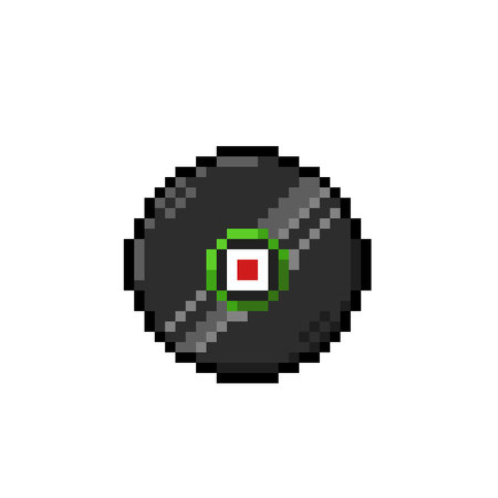 Vinyl record player. Pixel art vector illustration. Retro video game.のイラスト素材
