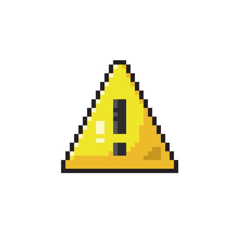 Warning sign pixel art icon. Vector illustration in a flat style.のイラスト素材