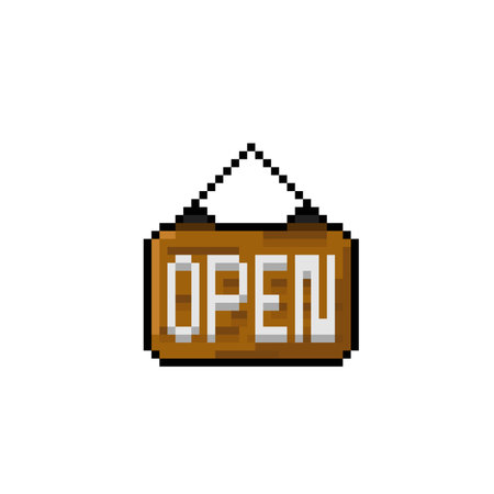 Open sign pixel art icon. Open sign isolated on white background.のイラスト素材