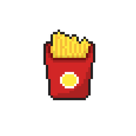 pixel art french fries isolated on white background, fast food icon vector illustration designのイラスト素材