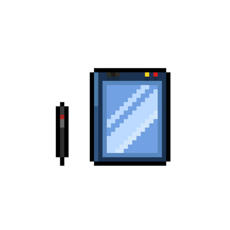 Pixel art tablet and pen. Modern vector illustration in flat style.のイラスト素材
