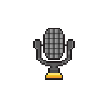Pixel art microphone icon. Vector illustration. Isolated on white background.のイラスト素材
