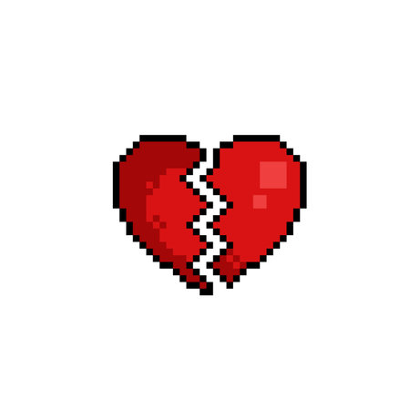 Pixelated broken heart icon. Pixelated broken heart vector illustration.のイラスト素材