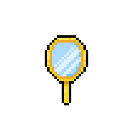 Pixel art hand mirror isolated on white background. 8 bit retro illustration.のイラスト素材