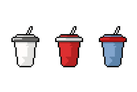 Set of pixel soft drink icons. Vector illustration in pixel art style.のイラスト素材