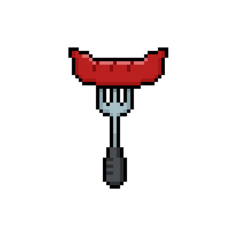 pixel art sausage on fork icon vector illustration graphic designのイラスト素材