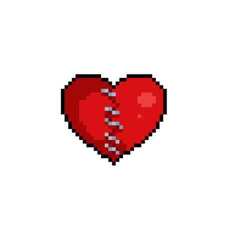 repaired broken heart in pixel art styleのイラスト素材