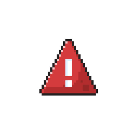 red triangle caution in pixel art styleのイラスト素材