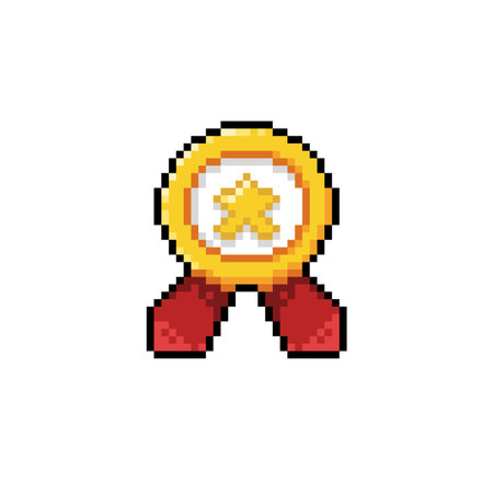 gold medal in pixel art styleのイラスト素材