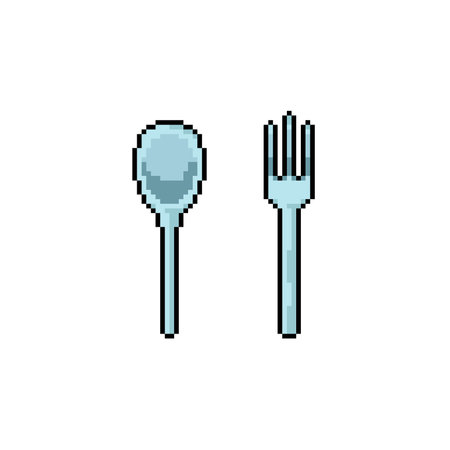 spoon and fork in pixel art styleのイラスト素材