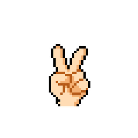 peace sign hand in pixel art styleのイラスト素材